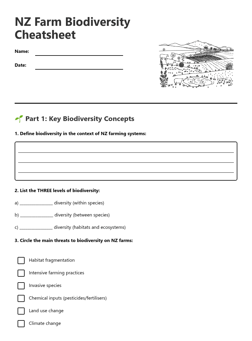 NZ Farm Biodiversity Cheatsheet worksheet preview
