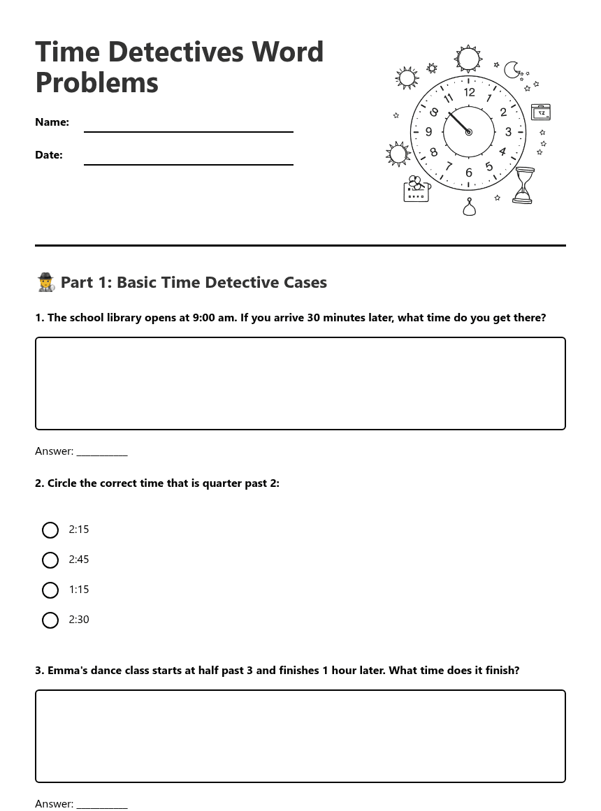 Time Detectives Word Problems worksheet preview