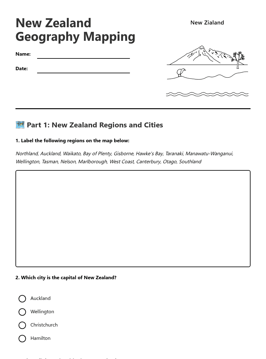 New Zealand Geography Mapping worksheet preview