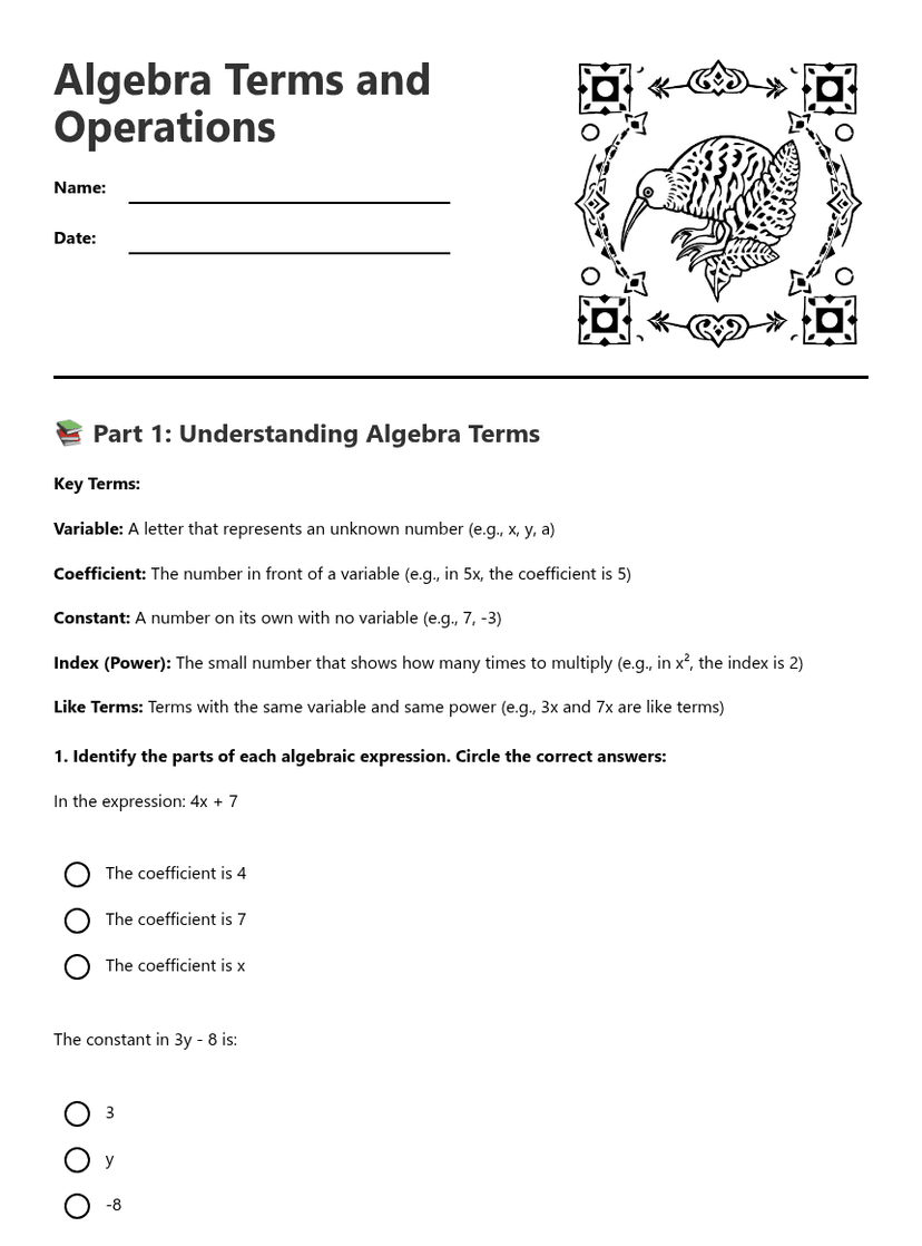 Algebra Terms and Operations