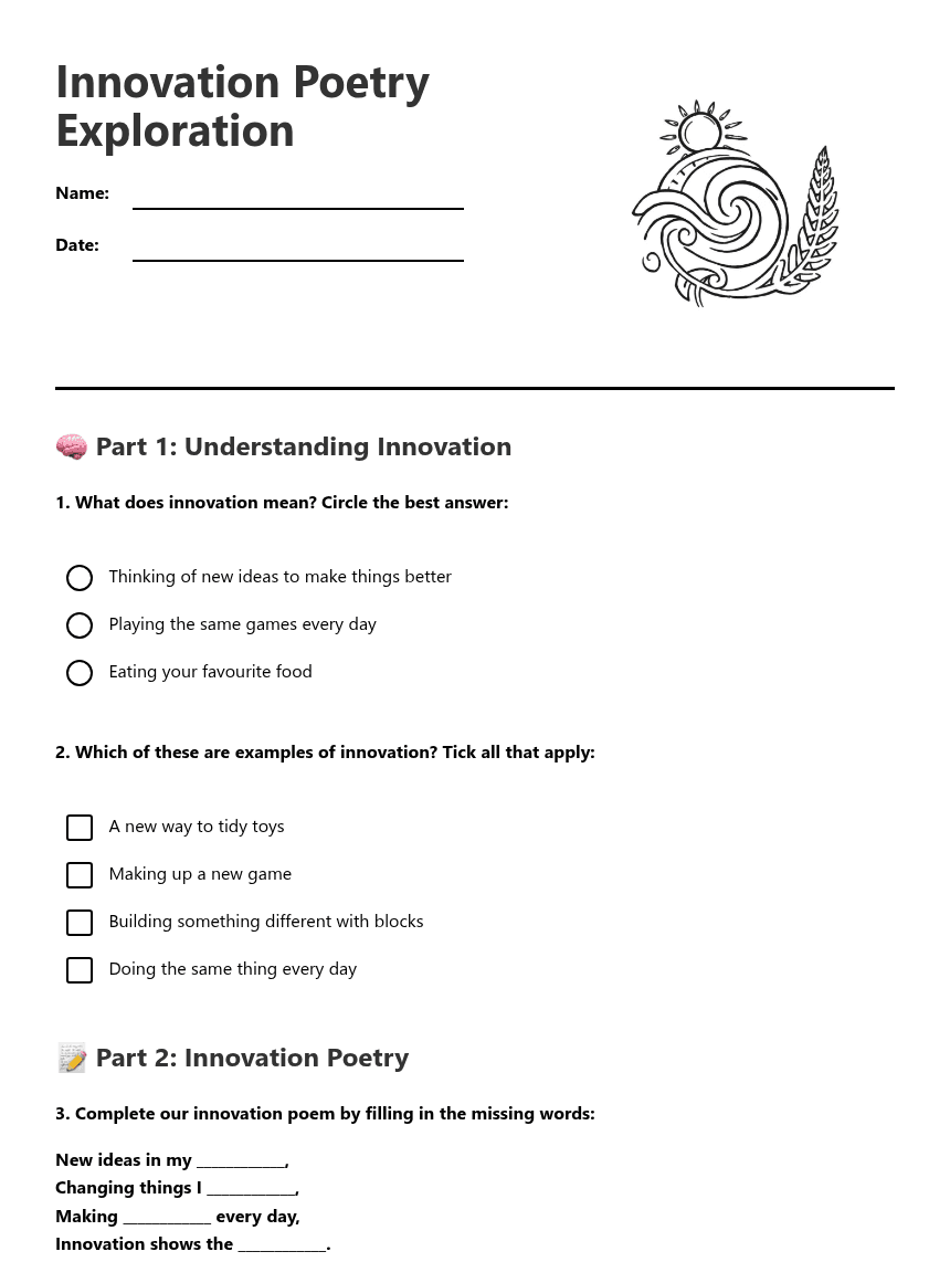Innovation Poetry Exploration worksheet preview