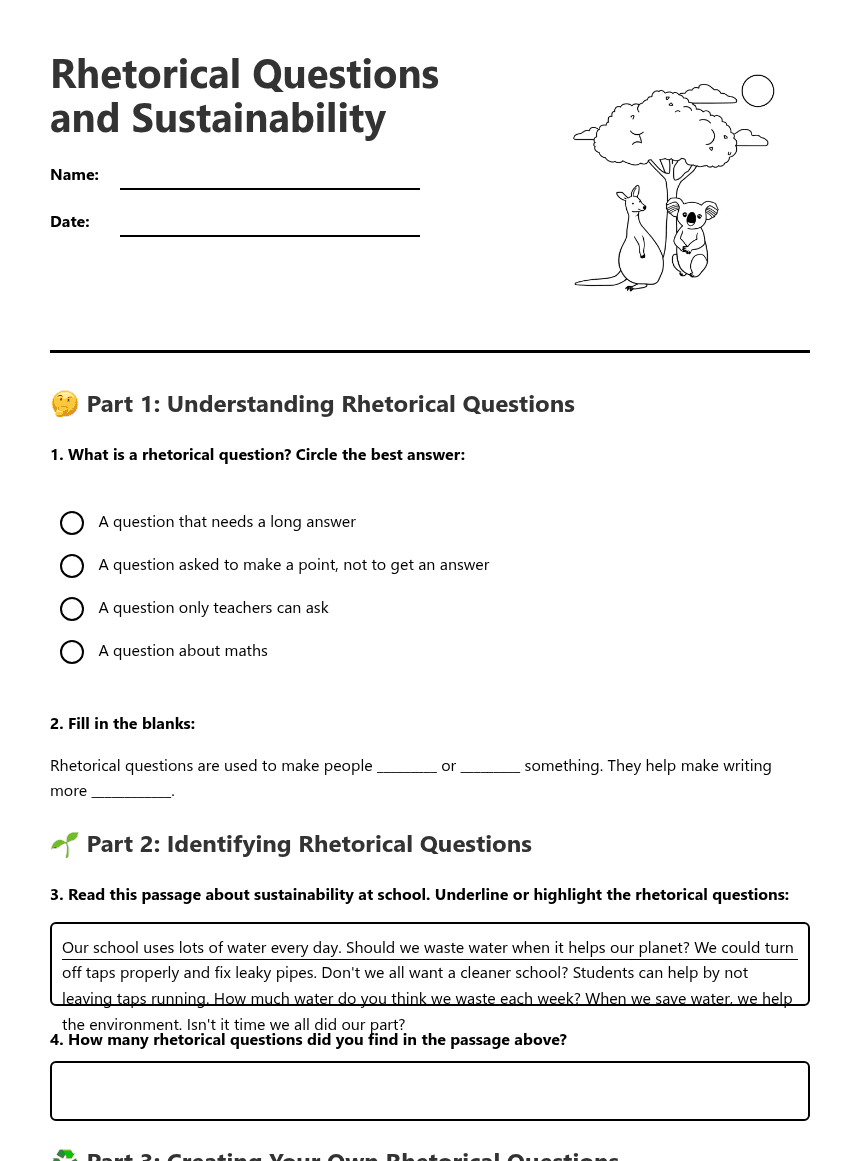Rhetorical Questions and Sustainability worksheet preview