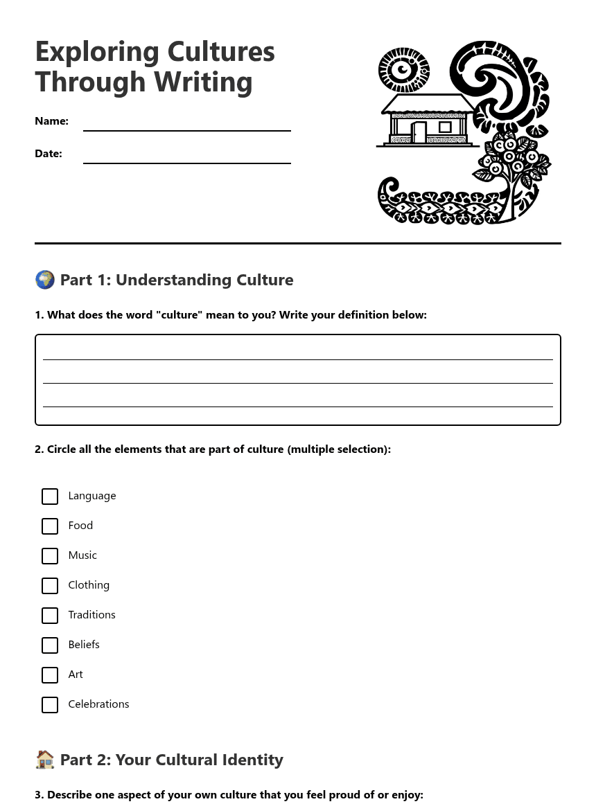 Exploring Cultures Through Writing worksheet preview