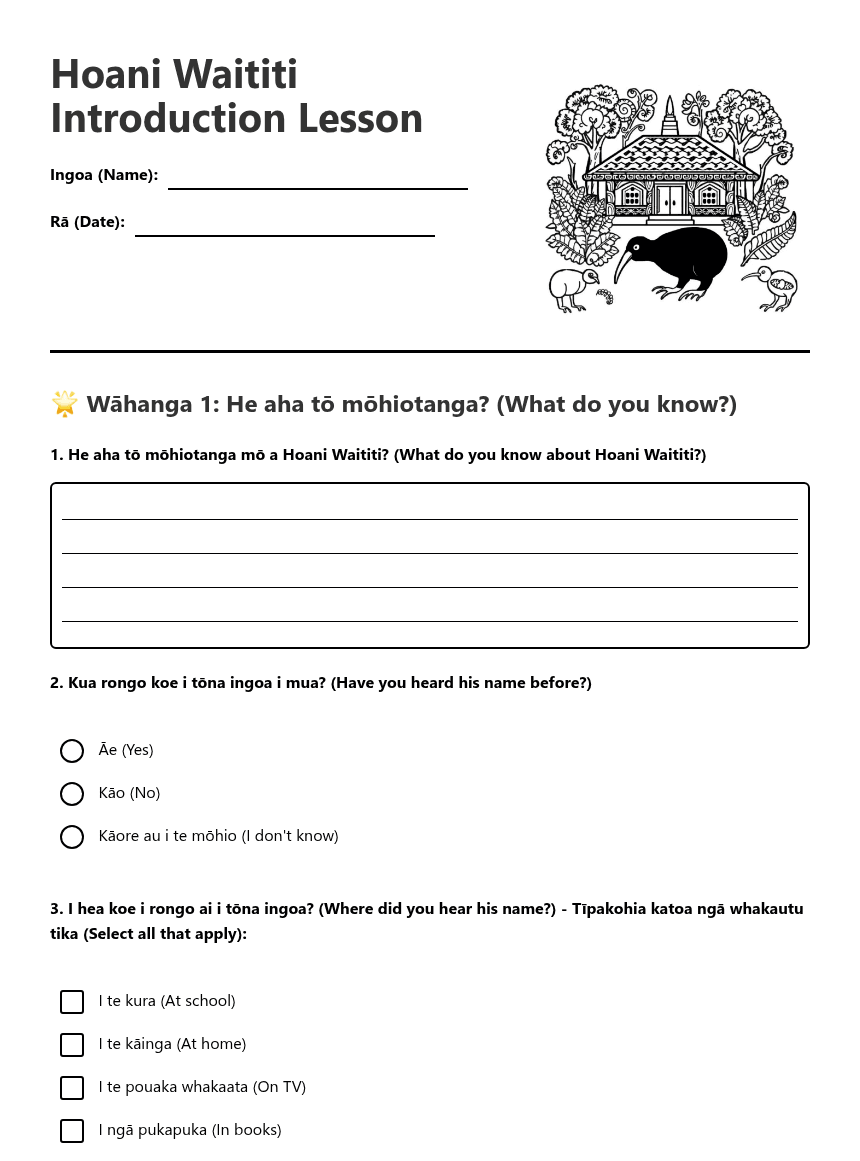 Hoani Waititi Introduction Lesson worksheet preview