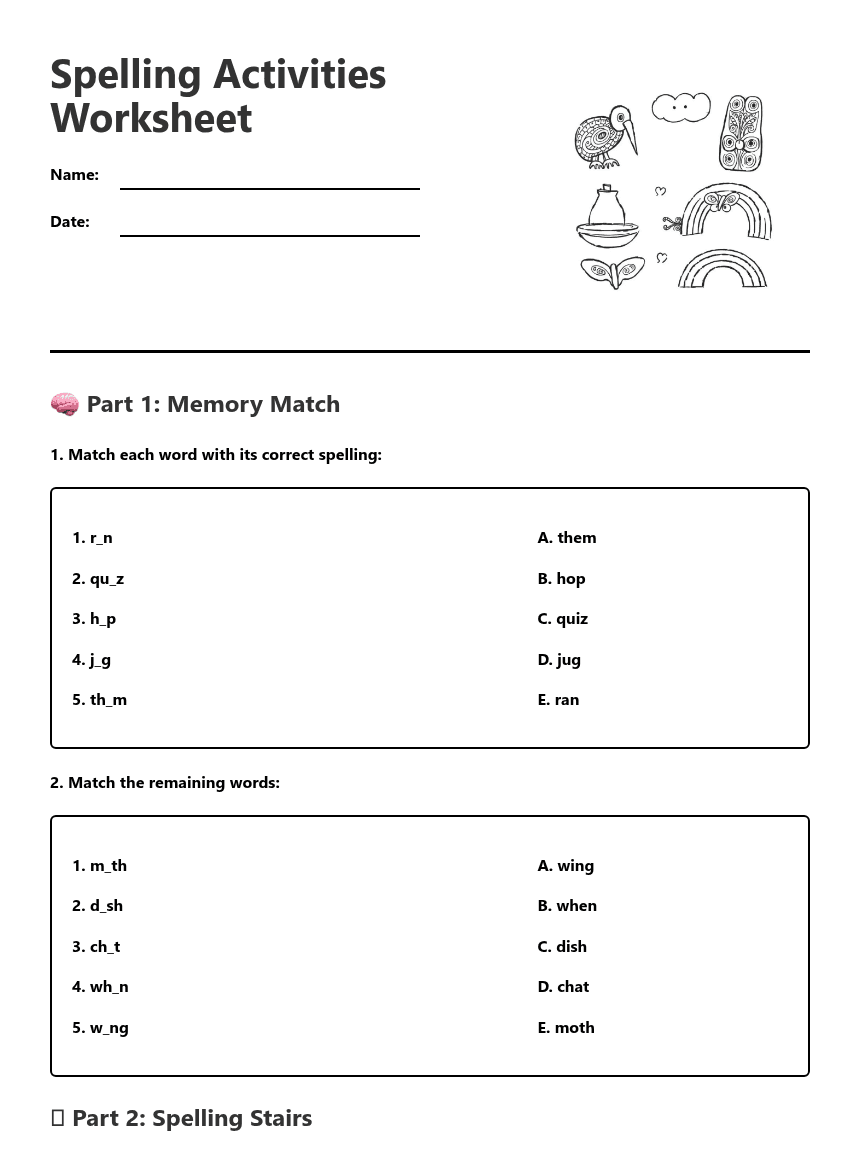Spelling Activities Worksheet worksheet preview