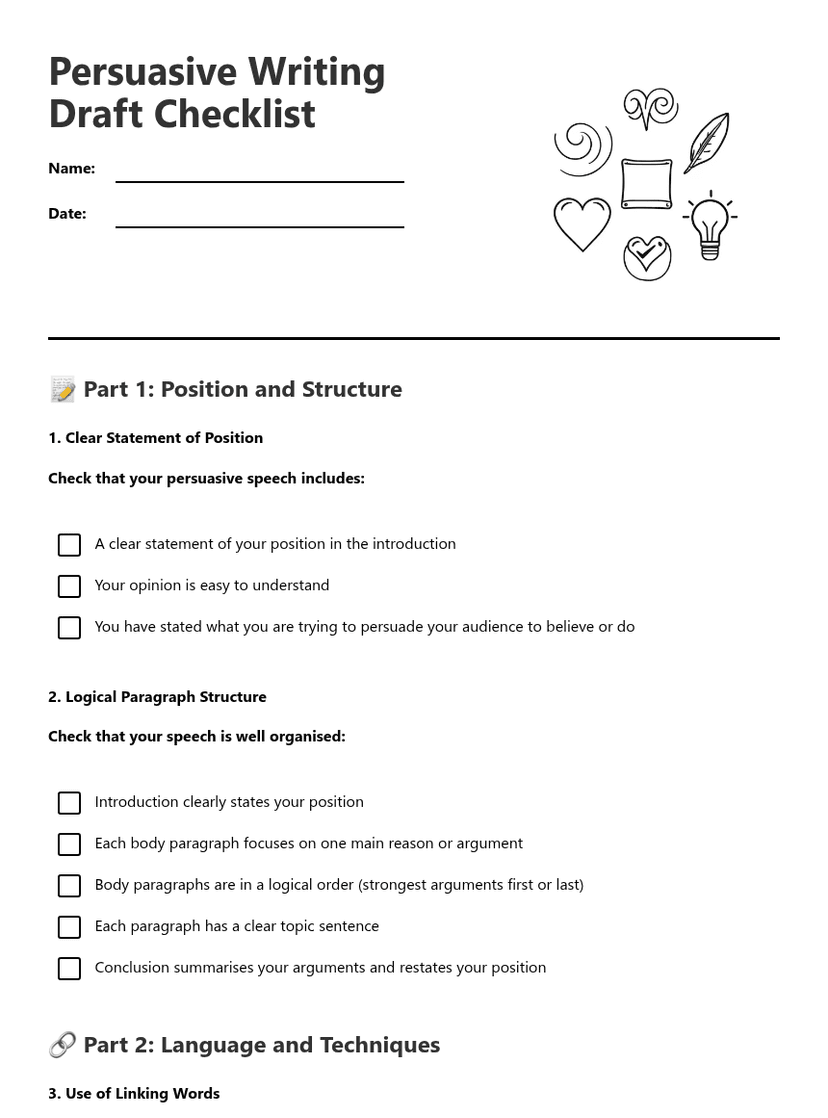 Persuasive Writing Draft Checklist