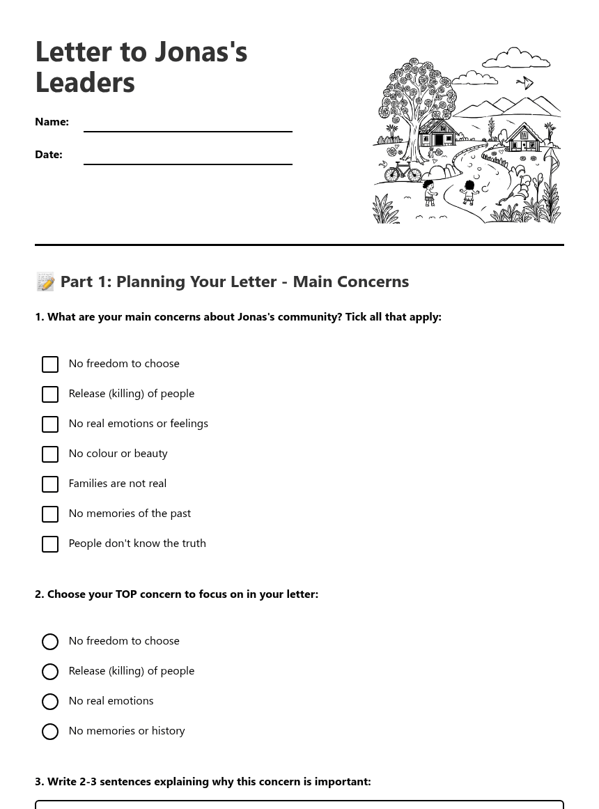 Letter to Jonas's Leaders worksheet preview