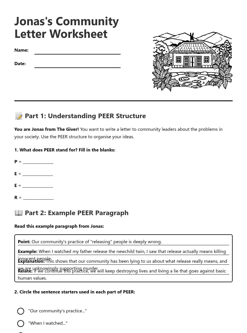 Jonas's Community Letter Worksheet worksheet preview