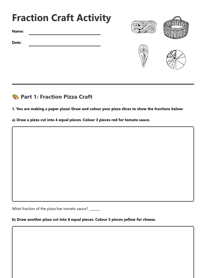 Fraction Craft Activity worksheet preview
