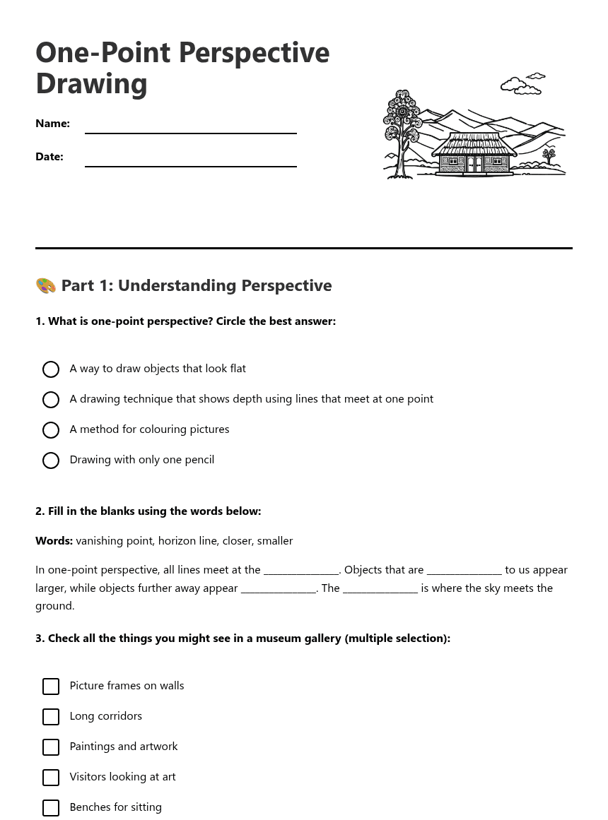 One-Point Perspective Drawing worksheet preview