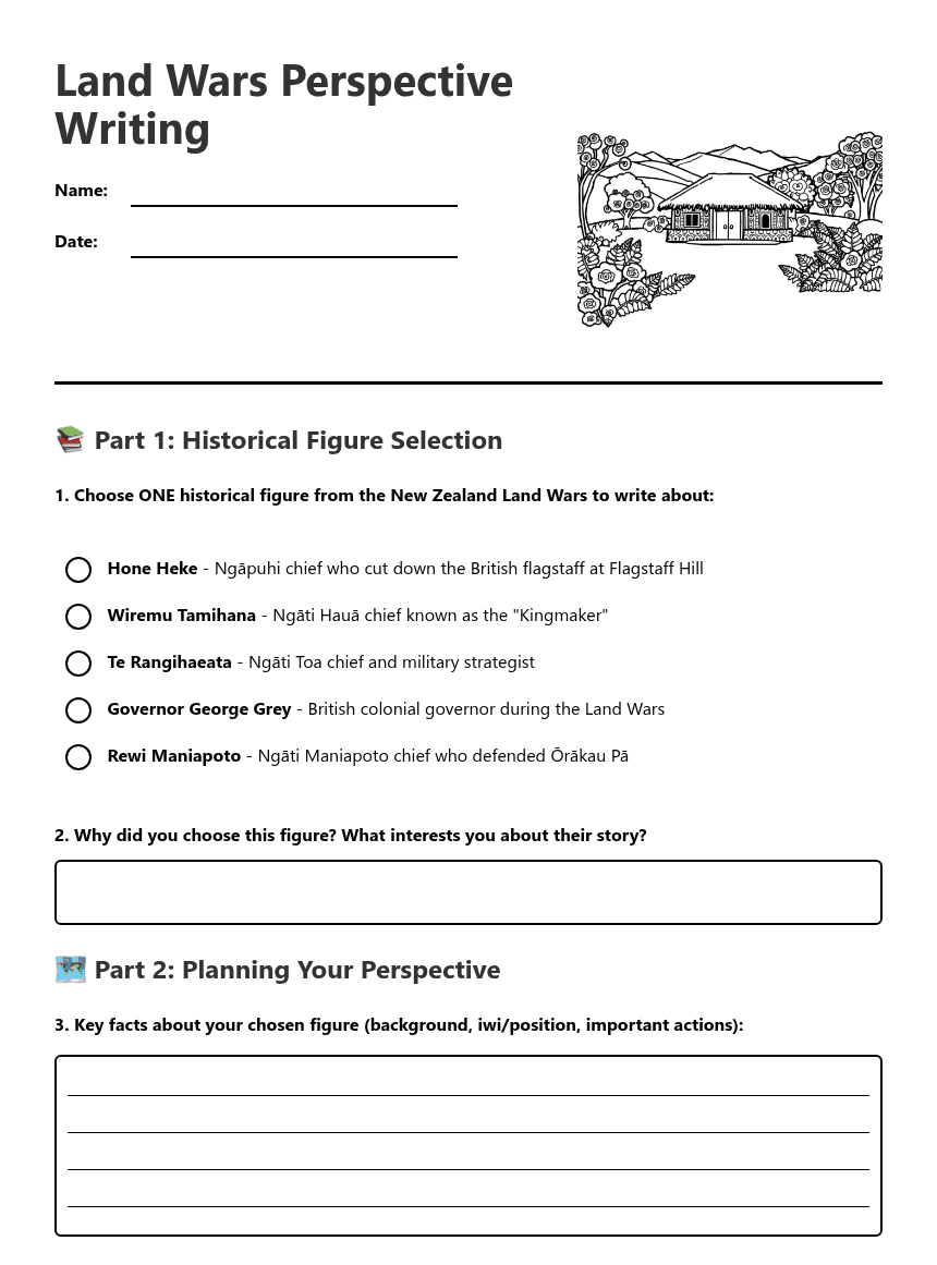 Land Wars Perspective Writing worksheet preview