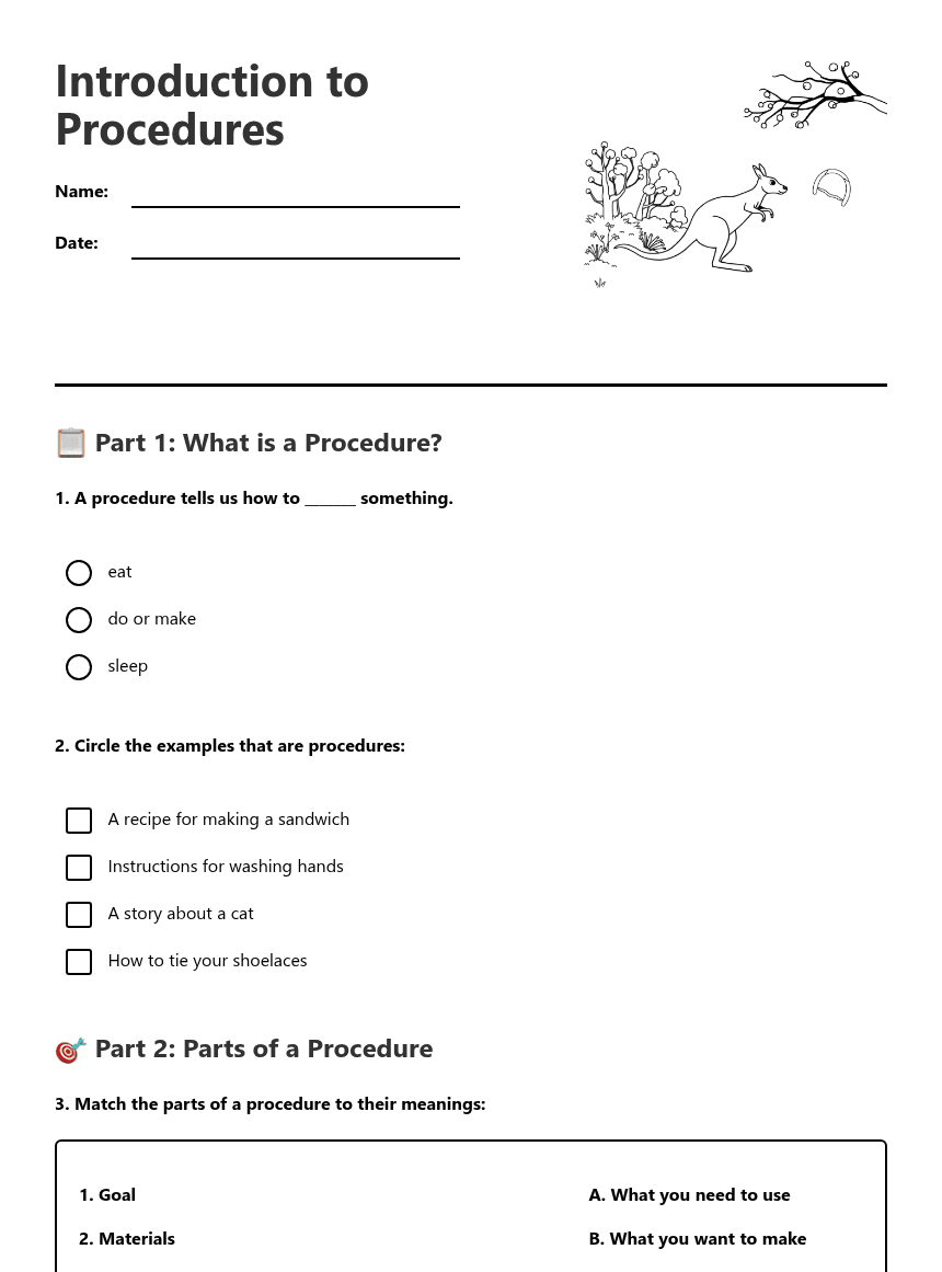 Introduction to Procedures worksheet preview