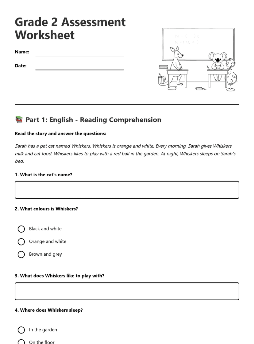 Grade 2 Assessment Worksheet