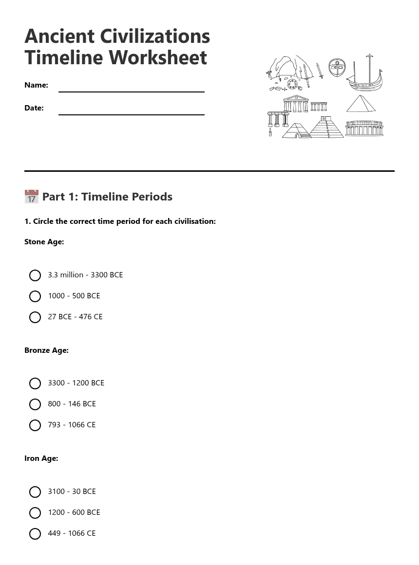 Ancient Civilizations Timeline Worksheet worksheet preview
