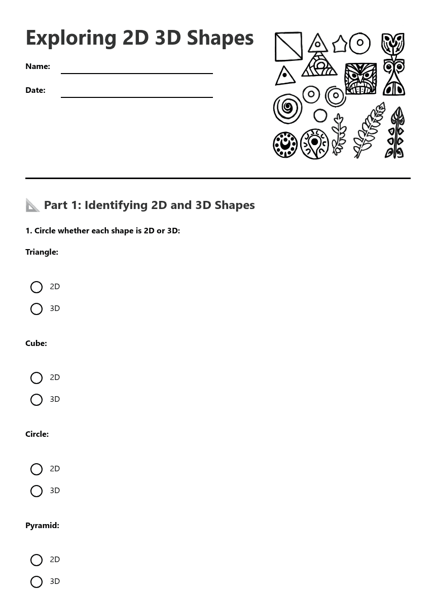 Exploring 2D 3D Shapes worksheet preview