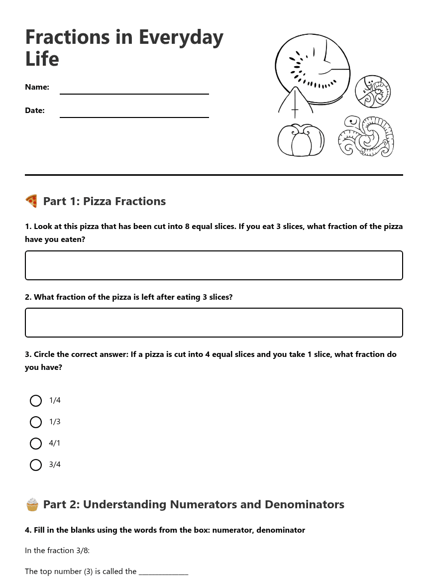 Fractions in Everyday Life worksheet preview