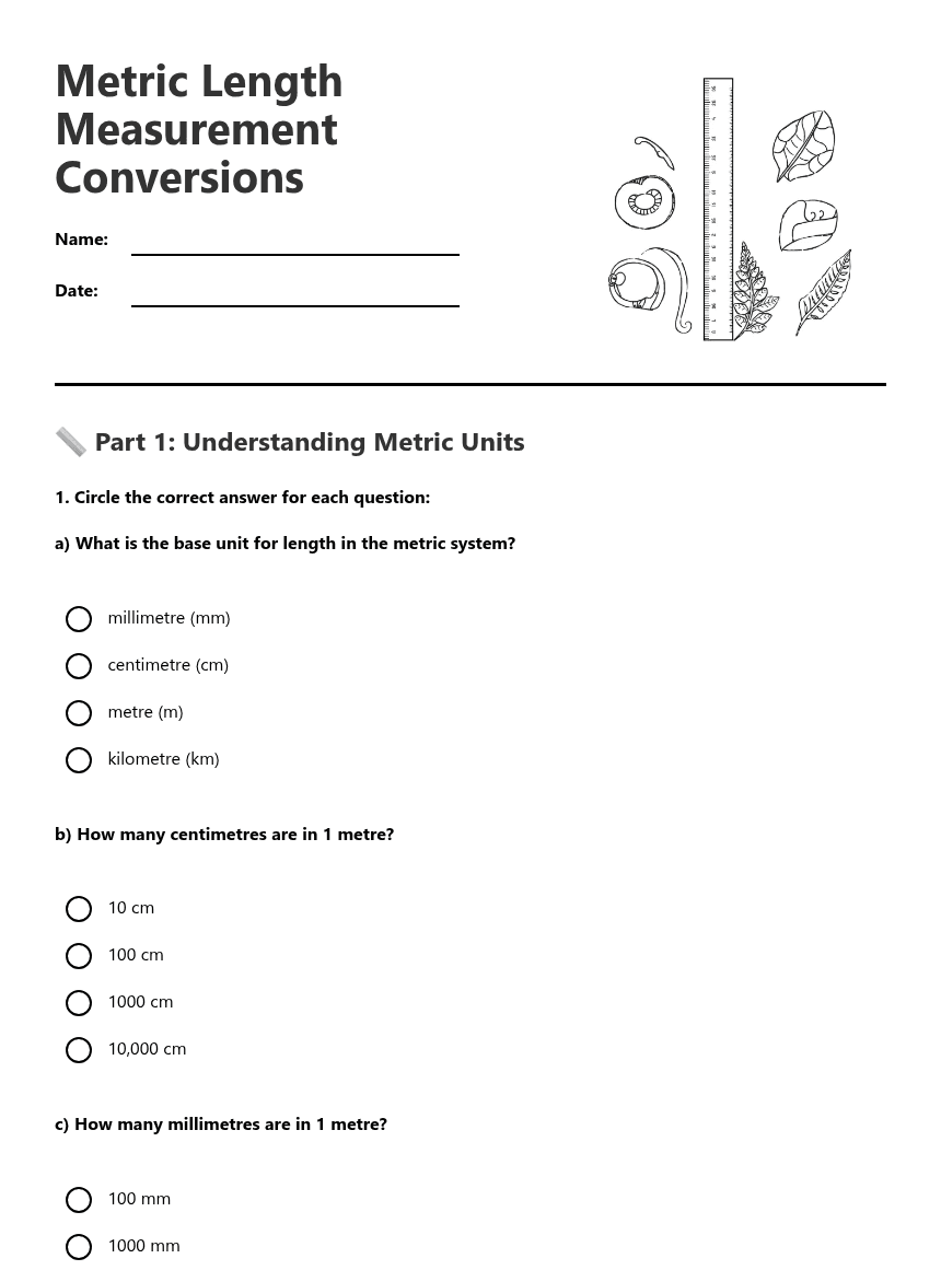 Metric Length Measurement Conversions worksheet preview