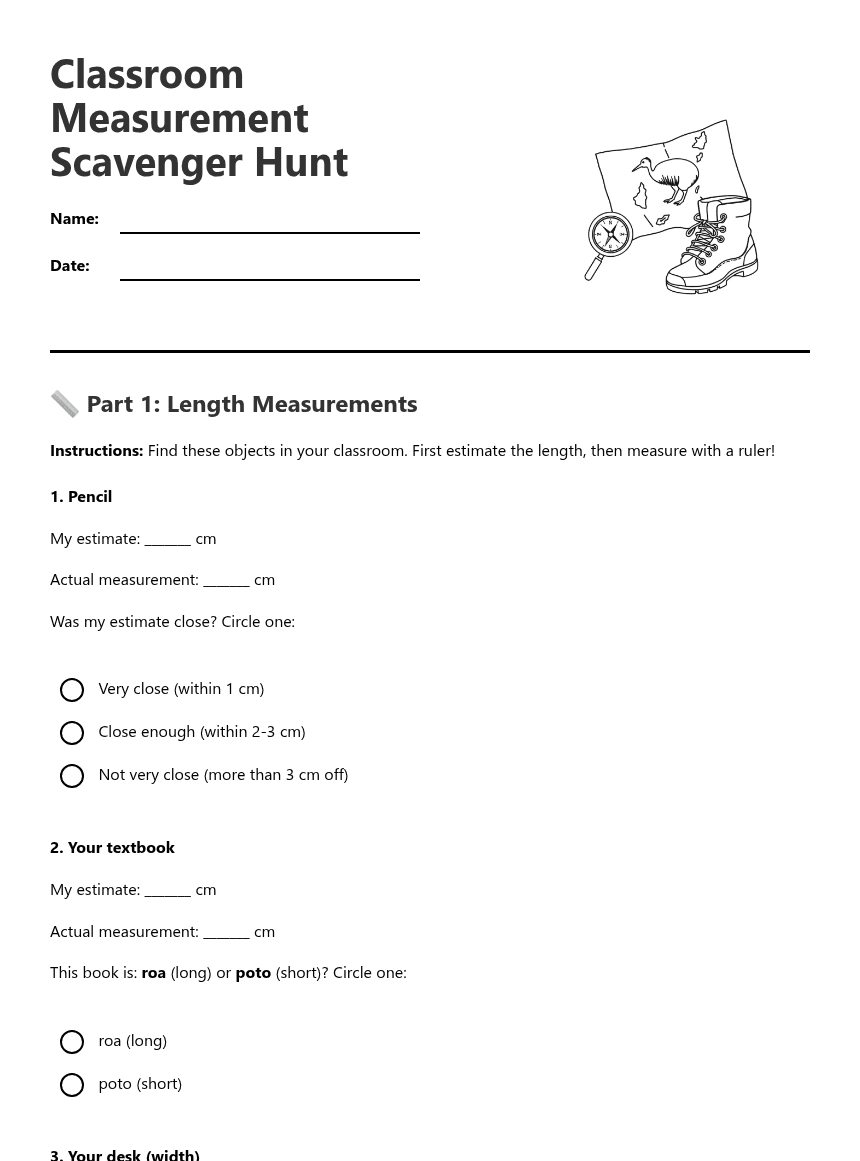 Classroom Measurement Scavenger Hunt worksheet preview