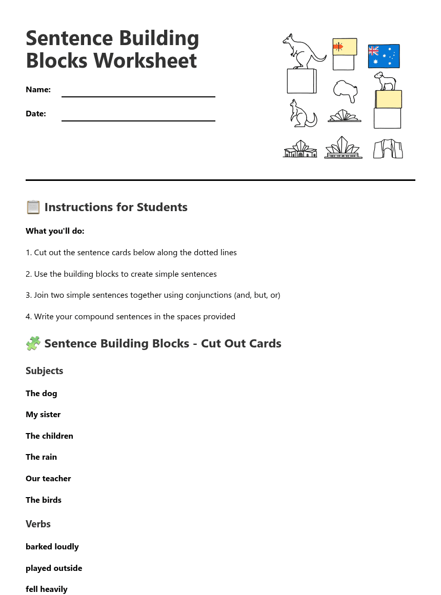 Sentence Building Blocks Worksheet worksheet preview