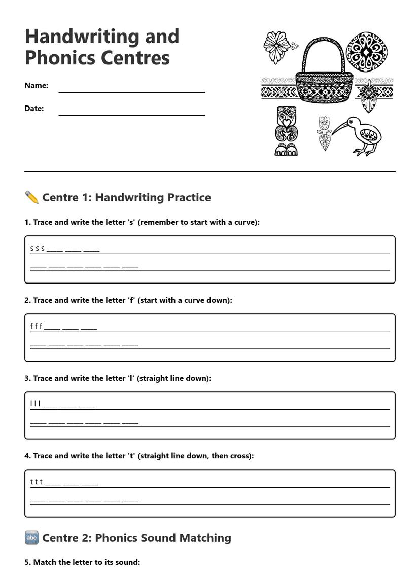 Handwriting and Phonics Centres