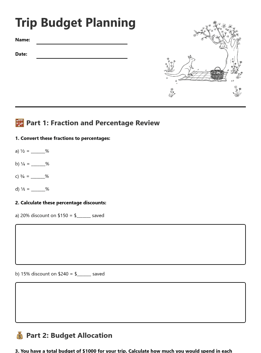 Trip Budget Planning worksheet preview
