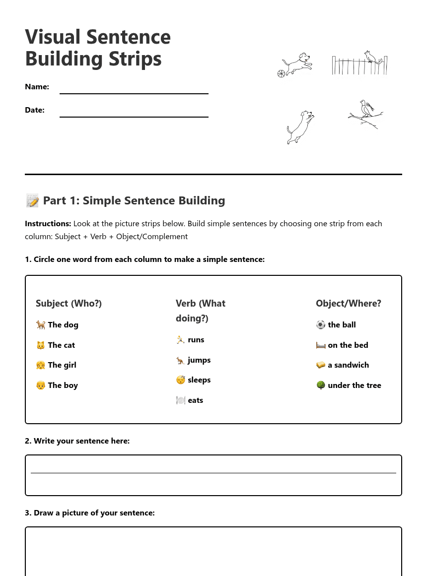 Visual Sentence Building Strips worksheet preview