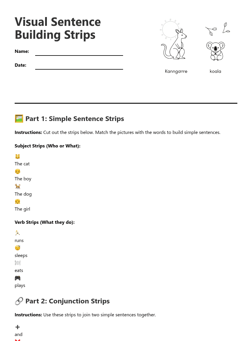 Visual Sentence Building Strips worksheet preview
