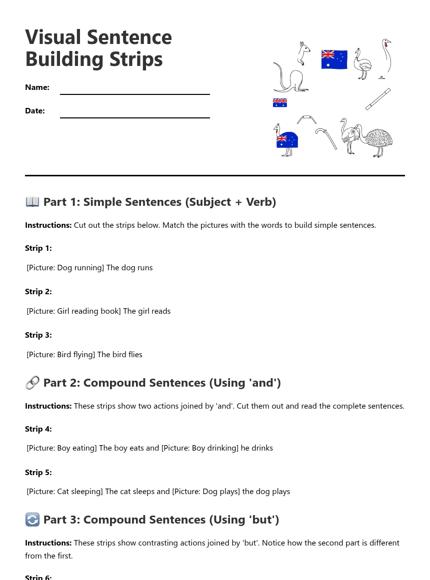 Visual Sentence Building Strips worksheet preview
