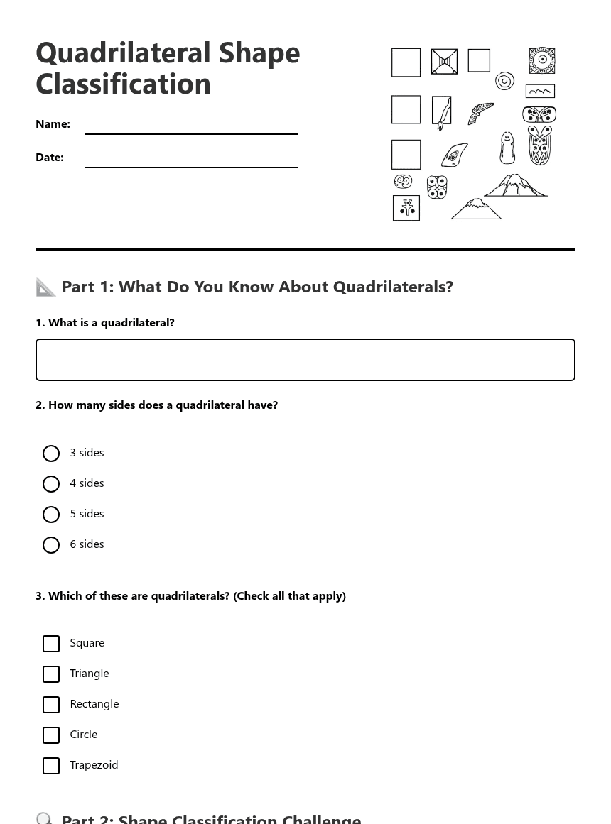 Quadrilateral Shape Classification worksheet preview