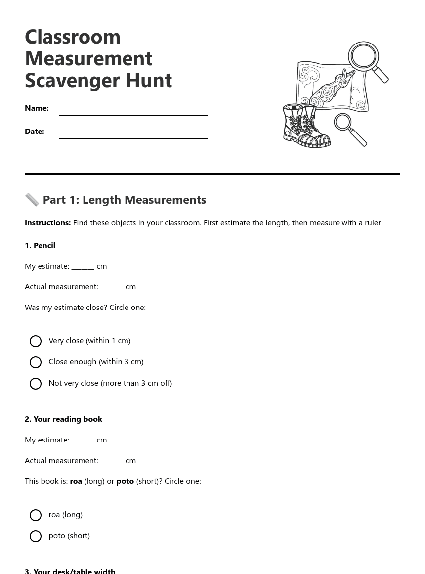 Classroom Measurement Scavenger Hunt worksheet preview