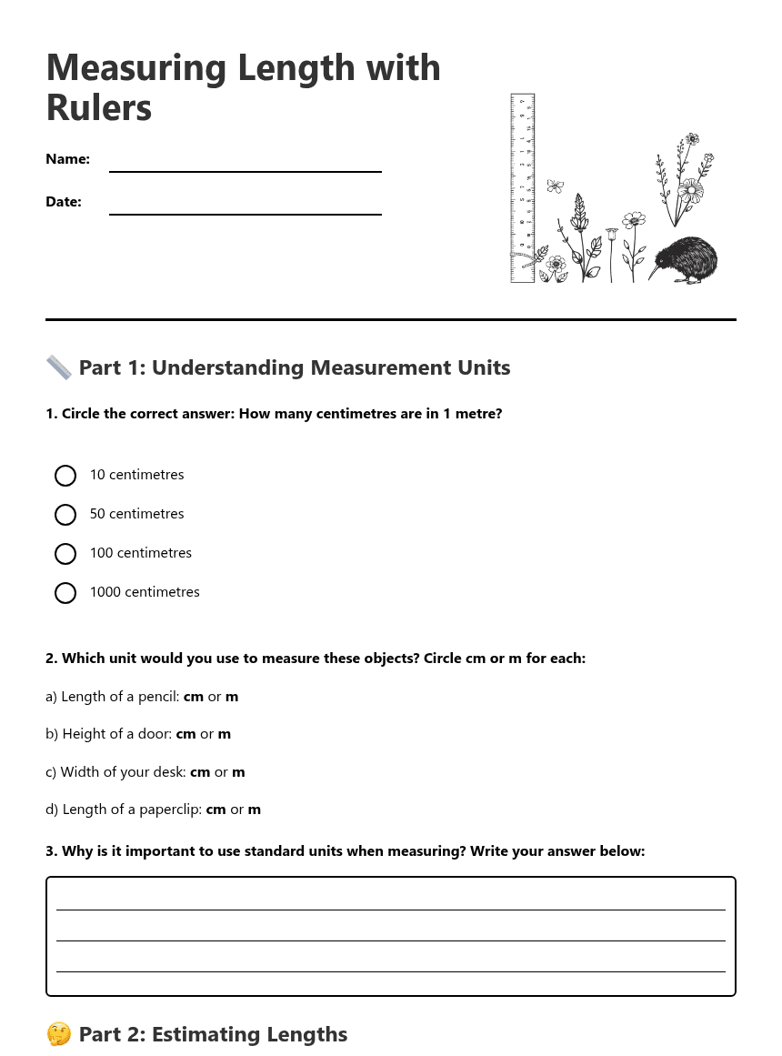 Measuring Length with Rulers worksheet preview