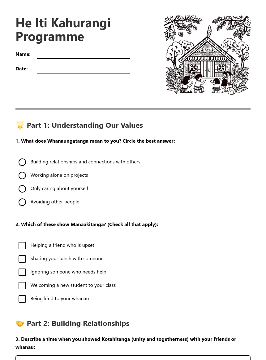 He Iti Kahurangi Programme worksheet preview