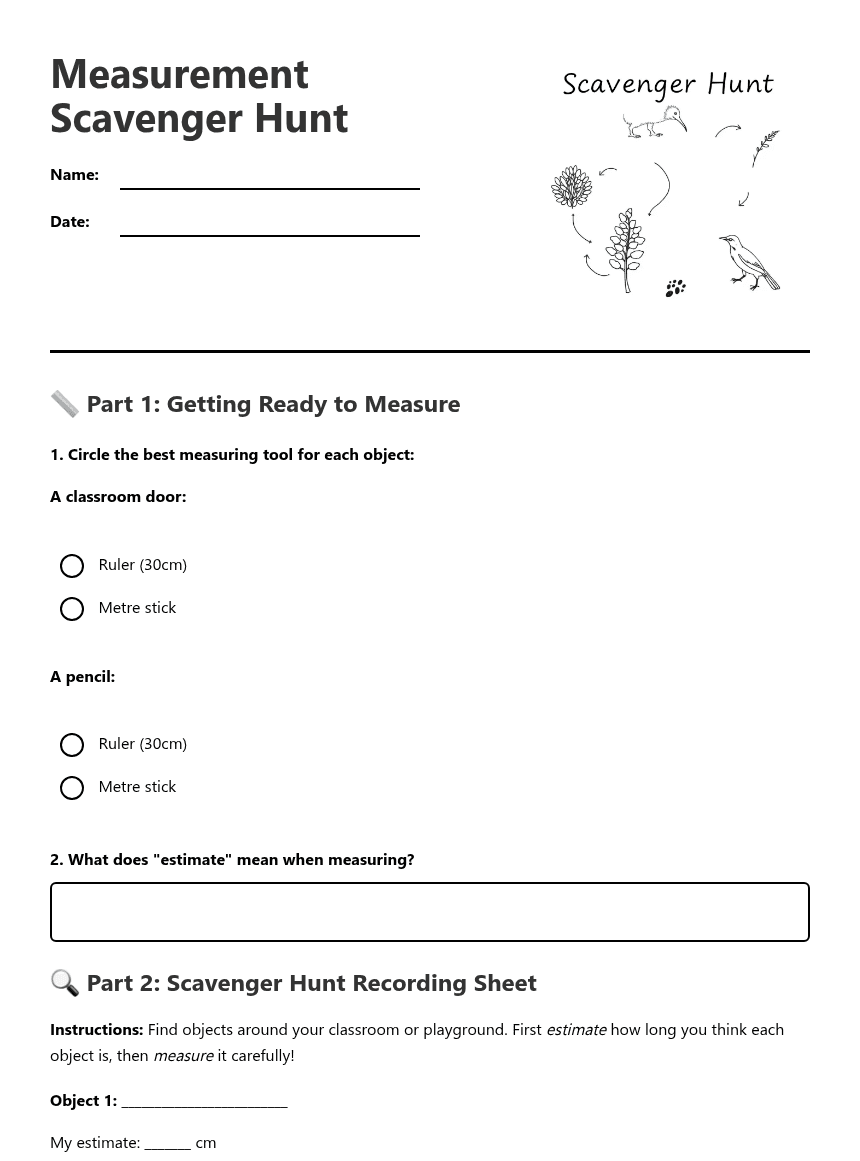Measurement Scavenger Hunt worksheet preview