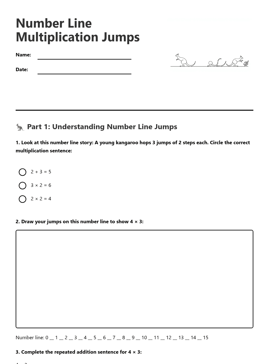 Number Line Multiplication Jumps worksheet preview