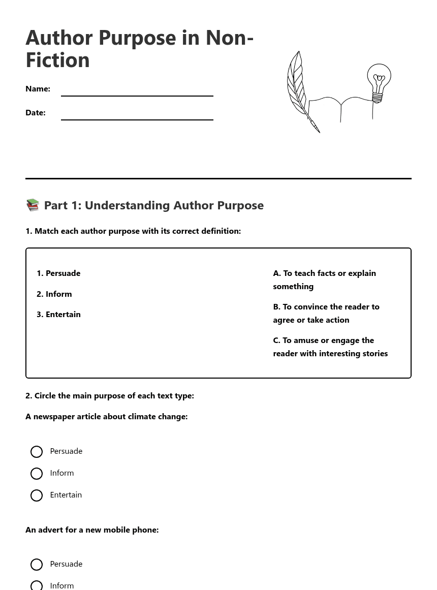 Author Purpose in Non-Fiction worksheet preview