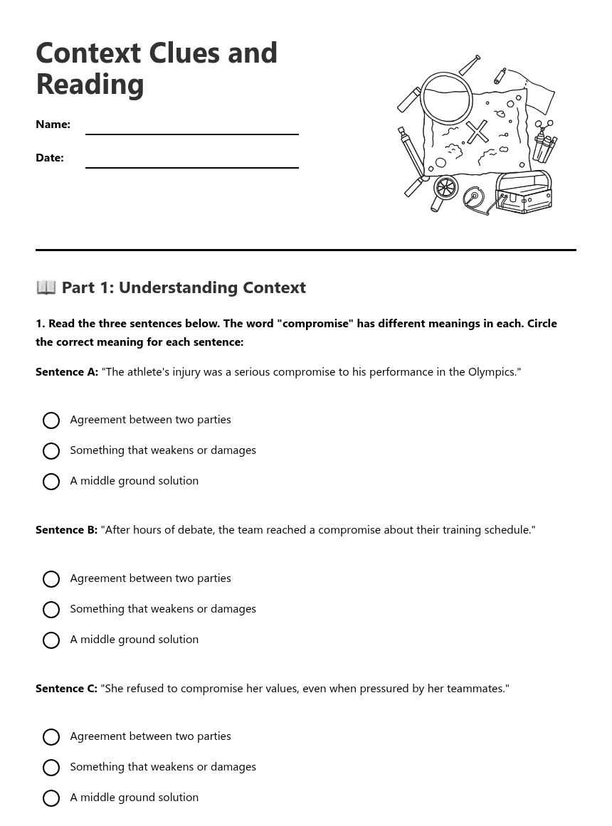 Context Clues and Reading worksheet preview