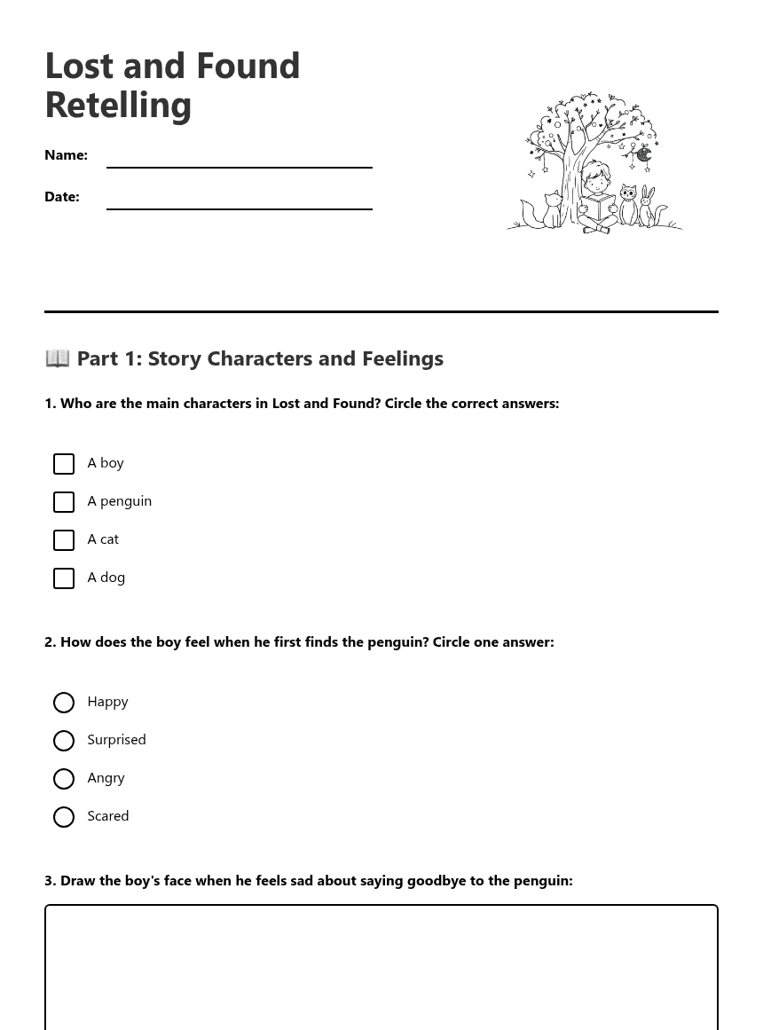 Lost and Found Retelling worksheet preview