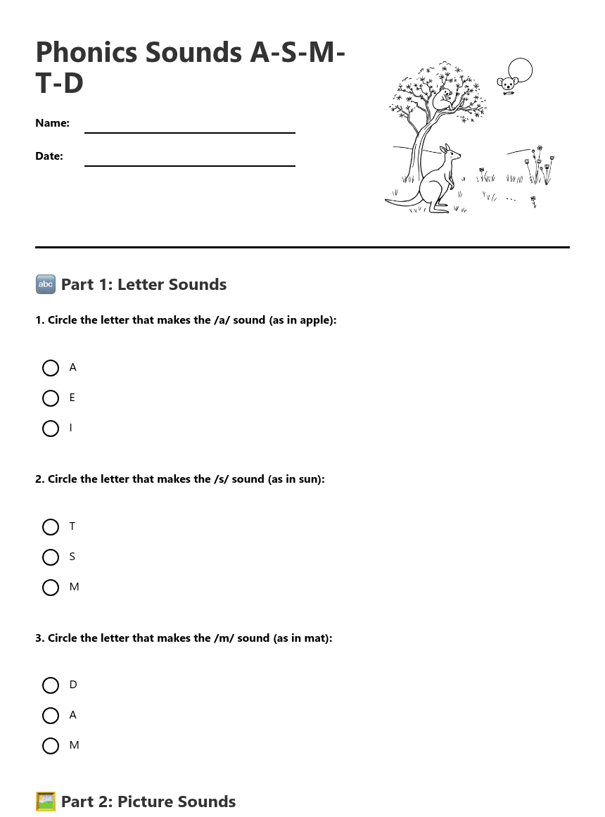 Phonics Sounds A-S-M-T-D worksheet preview