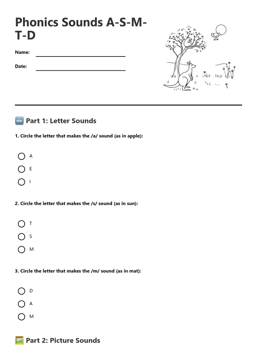 Phonics Sounds A-S-M-T-D