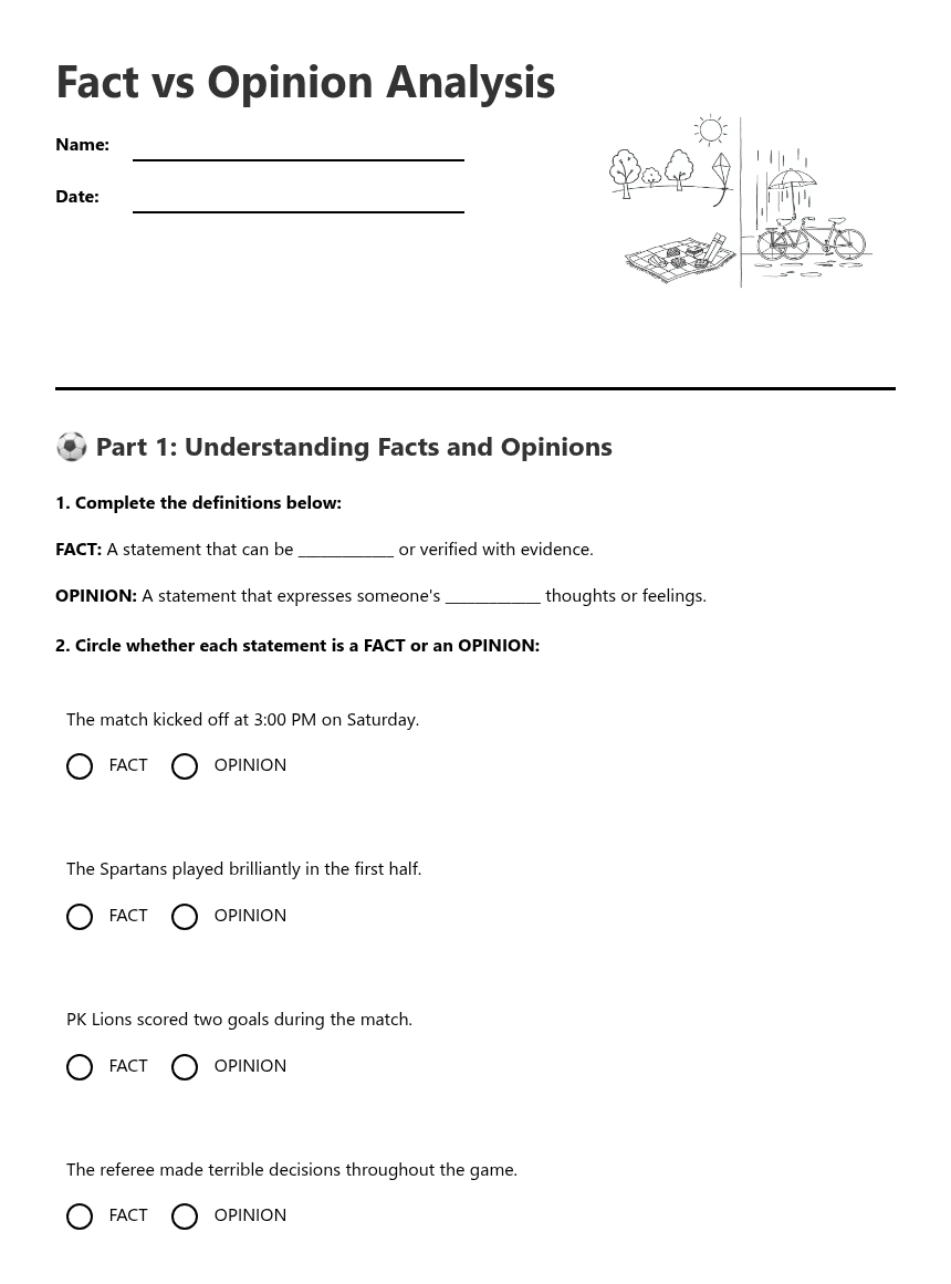 Fact vs Opinion Analysis worksheet preview