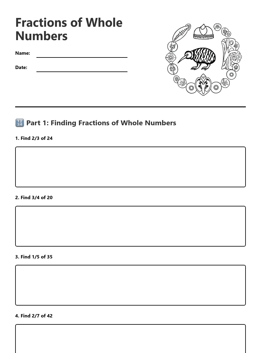 Fractions of Whole Numbers worksheet preview