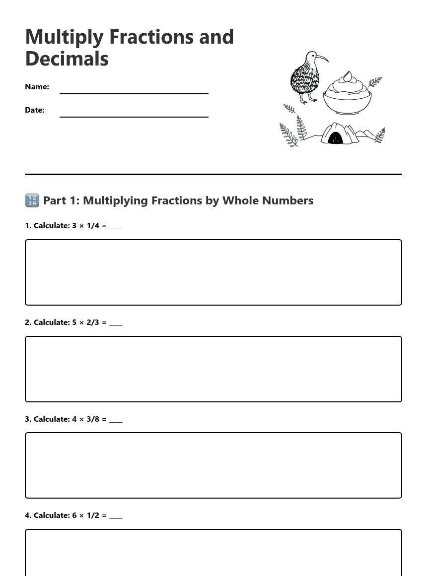 Multiply Fractions and Decimals worksheet preview