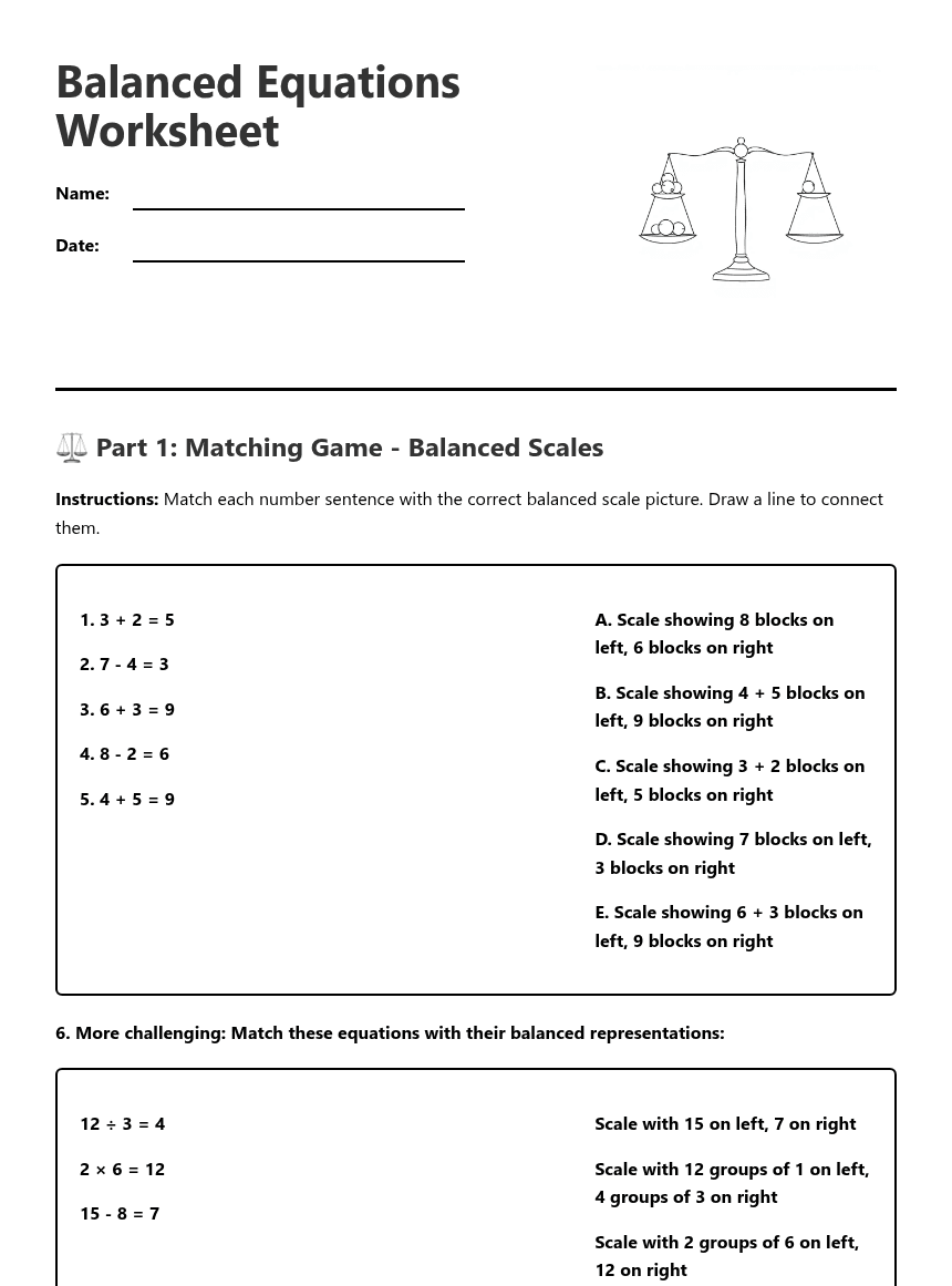 Balanced Equations Worksheet worksheet preview