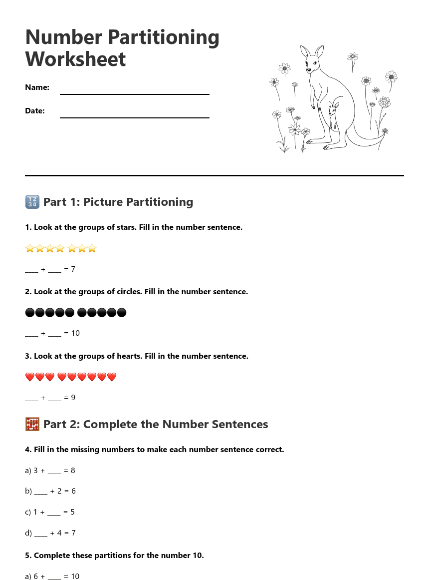Number Partitioning Worksheet worksheet preview
