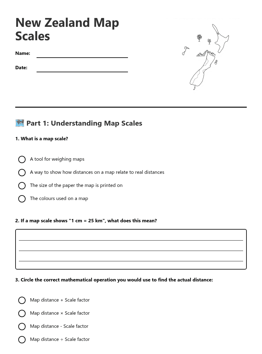 New Zealand Map Scales worksheet preview