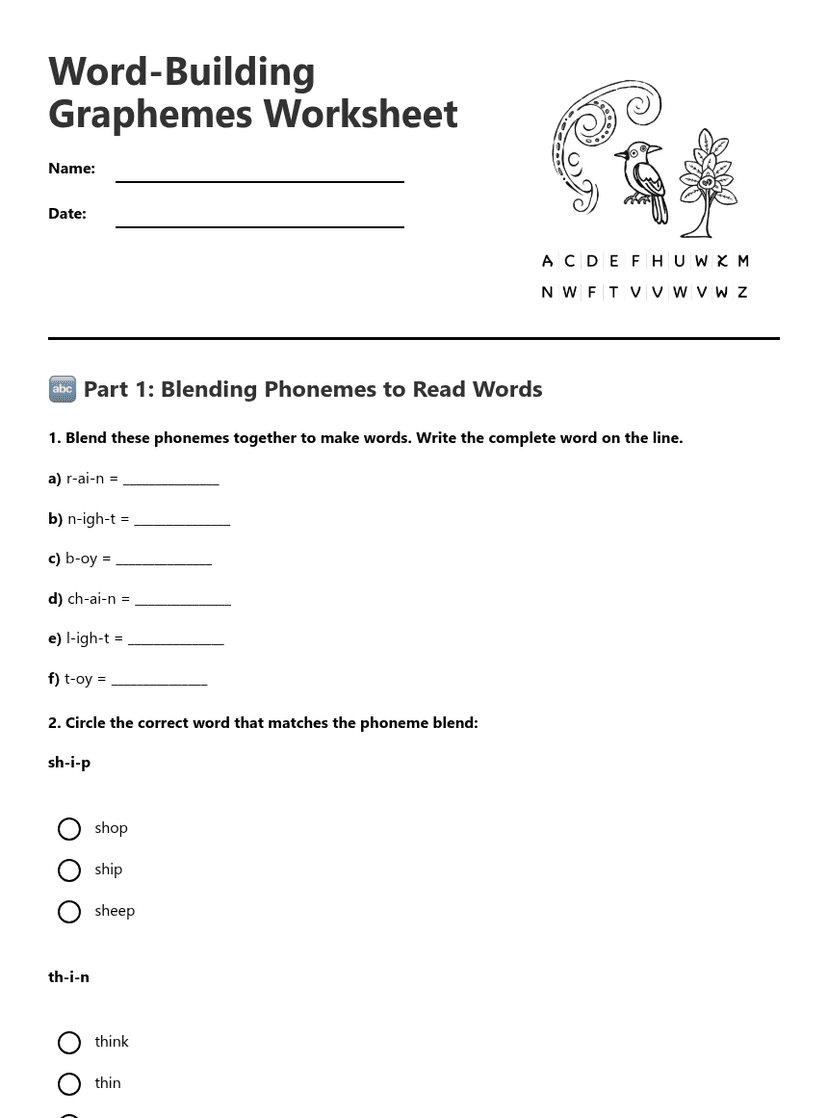 Word-Building Graphemes Worksheet