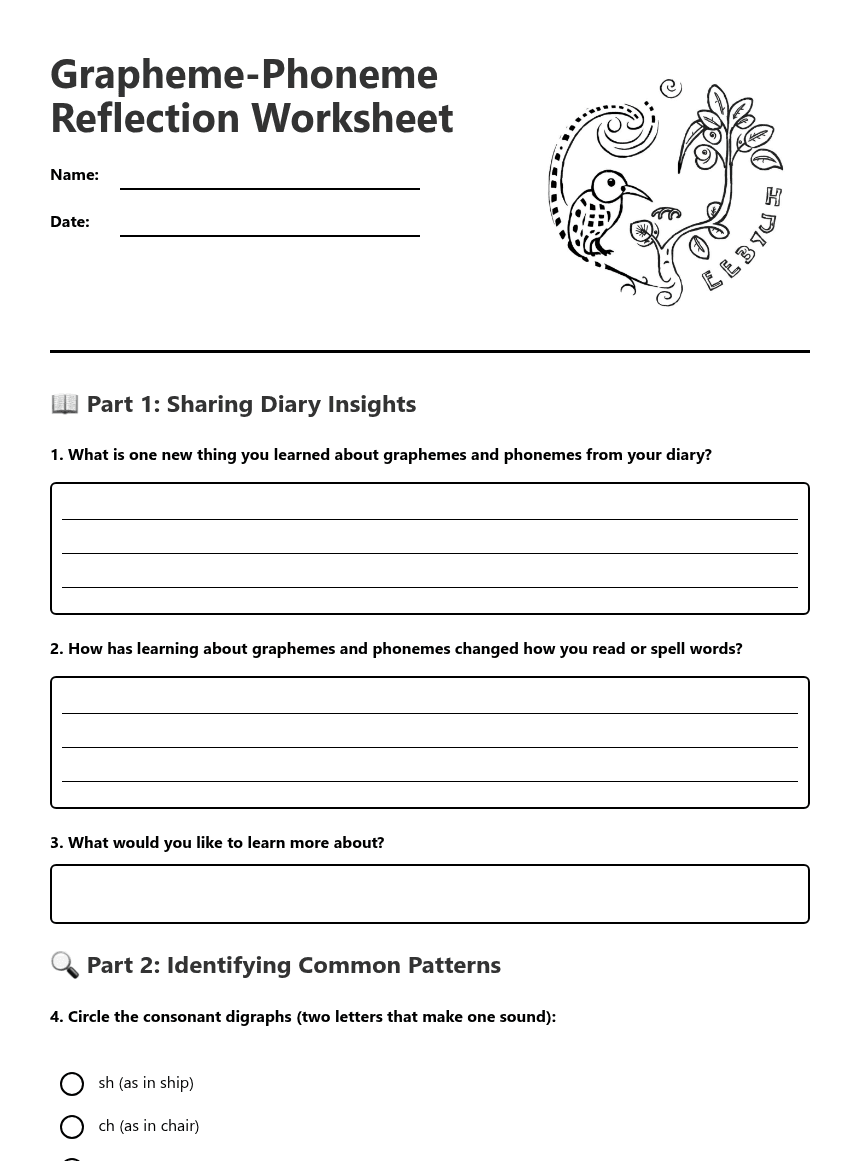Grapheme-Phoneme Reflection Worksheet worksheet preview