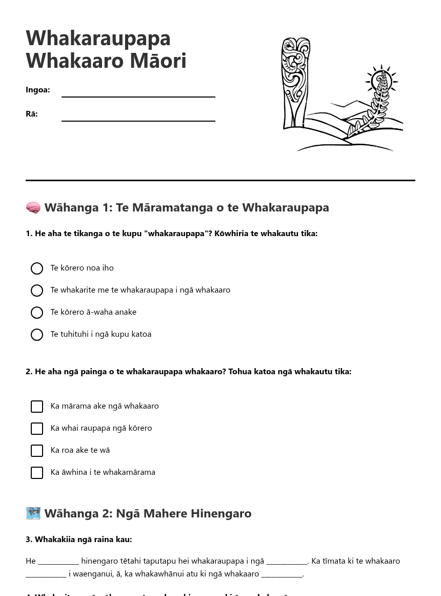 Whakaraupapa Whakaaro Māori worksheet preview