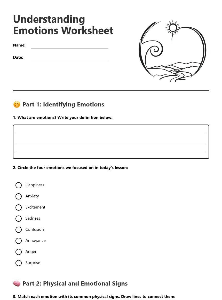 Understanding Emotions Worksheet worksheet preview