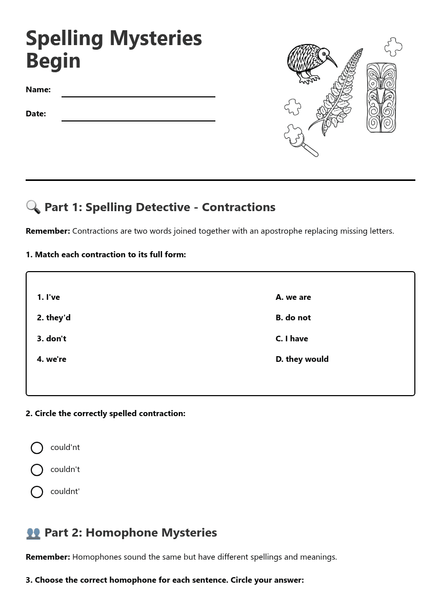 Spelling Mysteries Begin worksheet preview